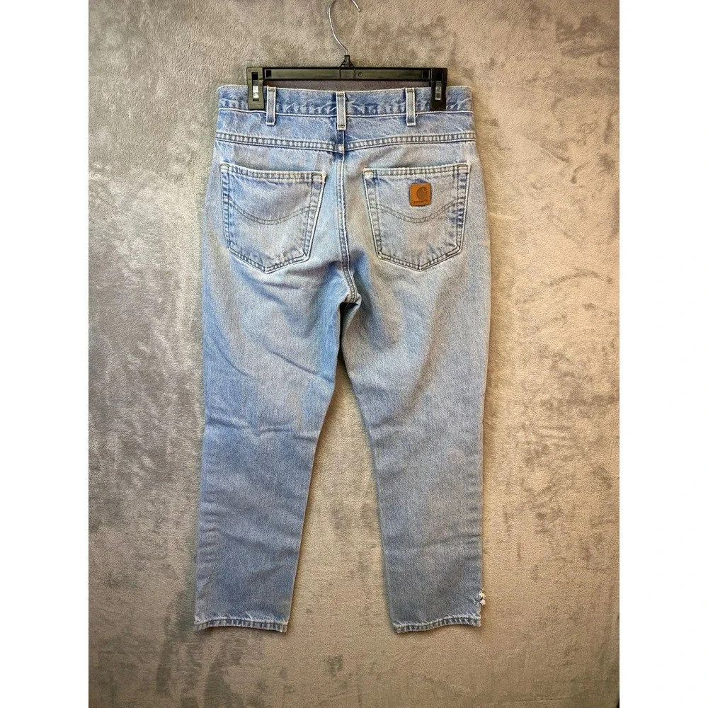 Carhartt Mens Distressed Light Wash Denim Work Jeans Straight Leg 29x27 Vintage
